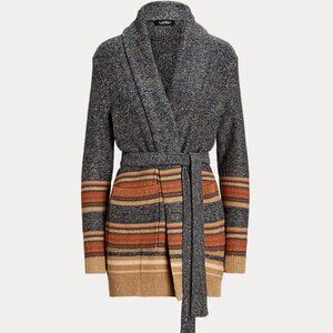 Lauren Ralph Lauren Striped Belted Cotton Blend Cardigan Southwestern Boho